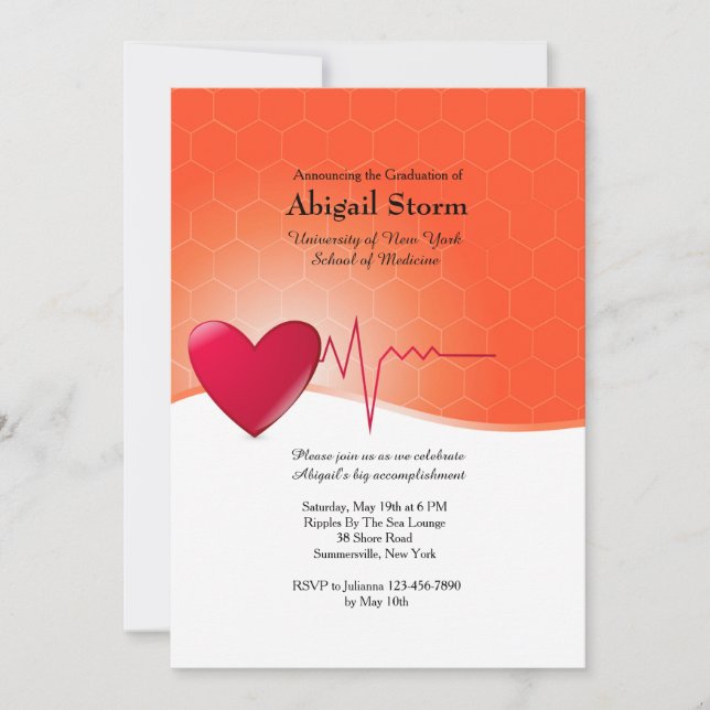 Heart Electrocardiogram Graduation Invitation (Front)