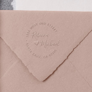 Heart & Elegant Round Text Wedding Return Address Embosser