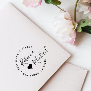 Heart & Elegant Round Text Wedding Return Address Self-inking Stamp