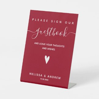 Heart & Elegant Script - Wedding Guestbook Signing Pedestal Sign