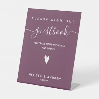 Heart & Elegant Script - Wedding Guestbook Signing Pedestal Sign