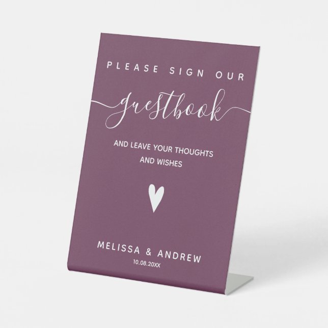 Heart & Elegant Script - Wedding Guestbook Signing Pedestal Sign (Front)