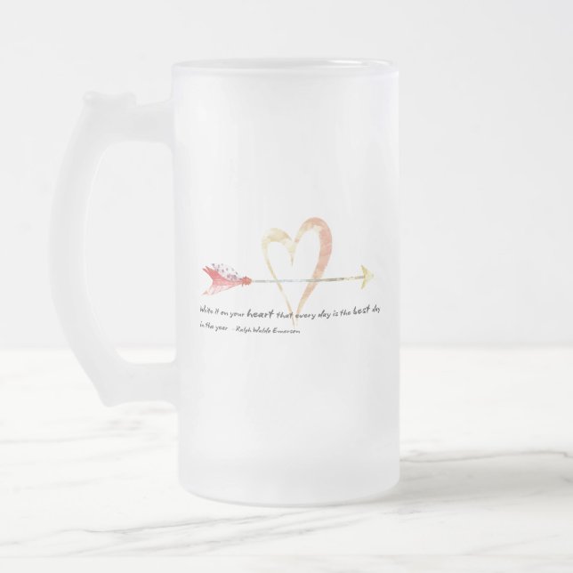 Heart Emerson Quote Frosted Glass Beer Mug (Left)