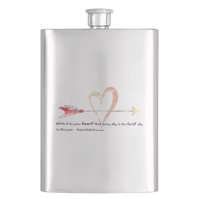 Heart Emerson Quote Hip Flask (Front)