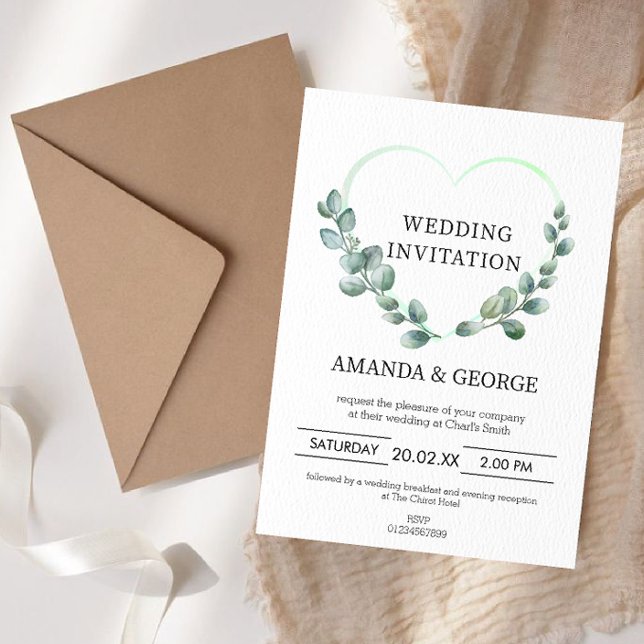 Heart Eucalyptus Wedding Invitation (Creator Uploaded)