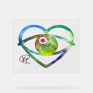 Heart Evil Eye Earth Watercolor Art Acrylic Sign