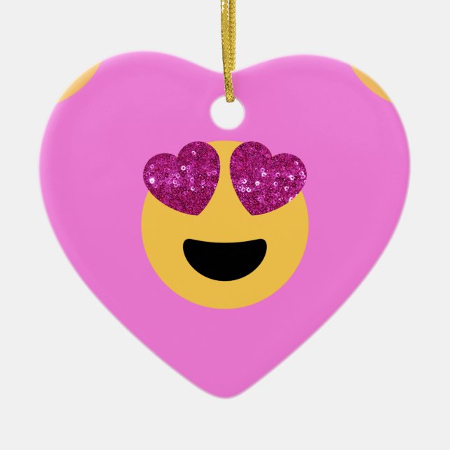 heart eye emoji ceramic ornament (Front)