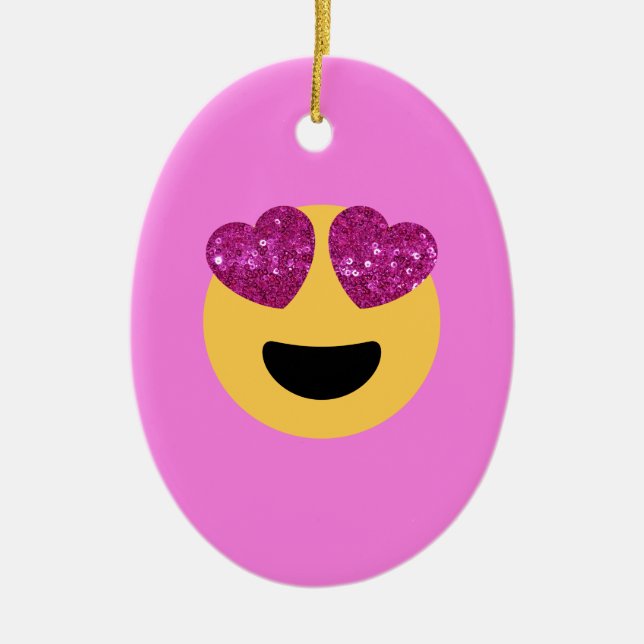 heart eye emoji ceramic ornament (Front)