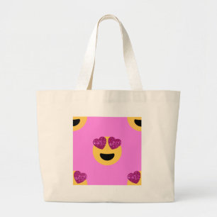 heart eye emoji large tote bag
