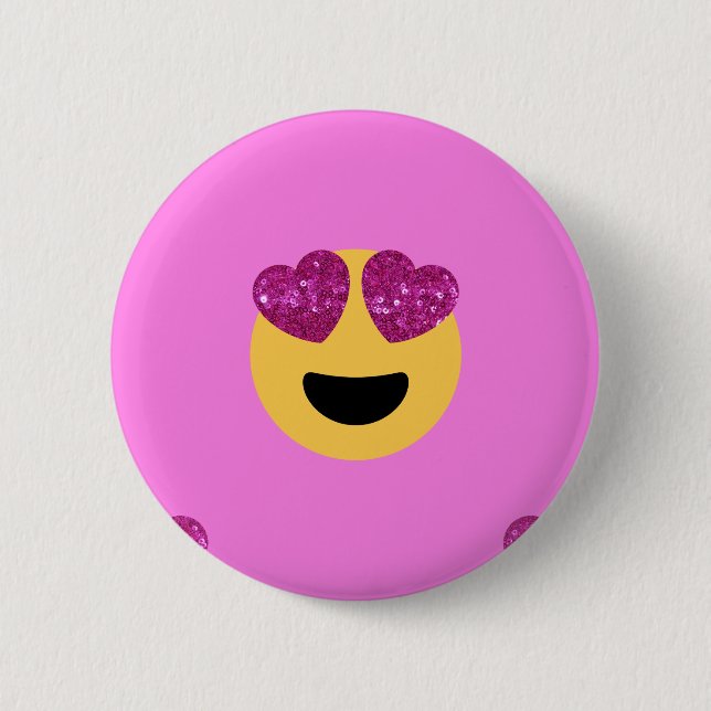 heart eye emoji pinback button (Front)