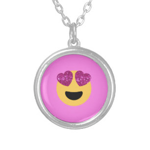heart eye emoji silver plated necklace