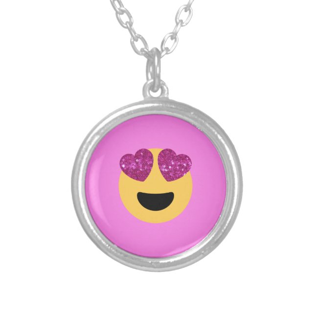 heart eye emoji silver plated necklace (Front)