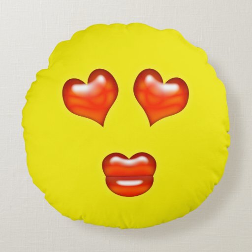 Heart Eyes Kiss Lips Emoji Round Pillow | Zazzle