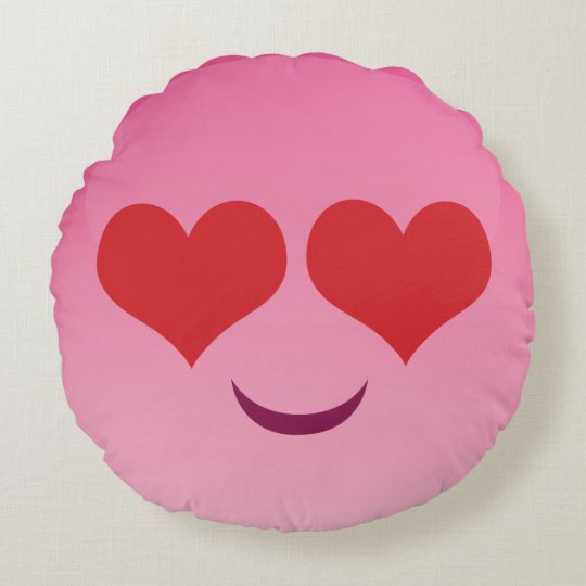 Heart eyes pink emoji round pillow