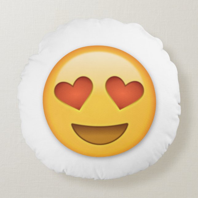 Heart Eyes Round Emoji Pillow (Front)