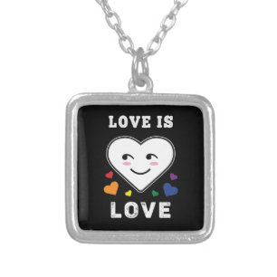 Heart Face Love Is Love LGBTQ Gay Pride Silver Plated Necklace
