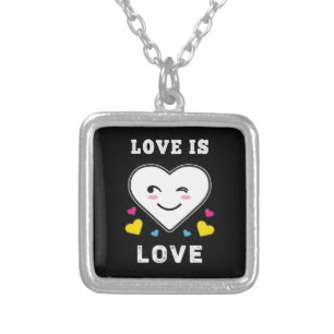 Heart Face Love Is Love LGBTQ Pansexual Pride Silver Plated Necklace