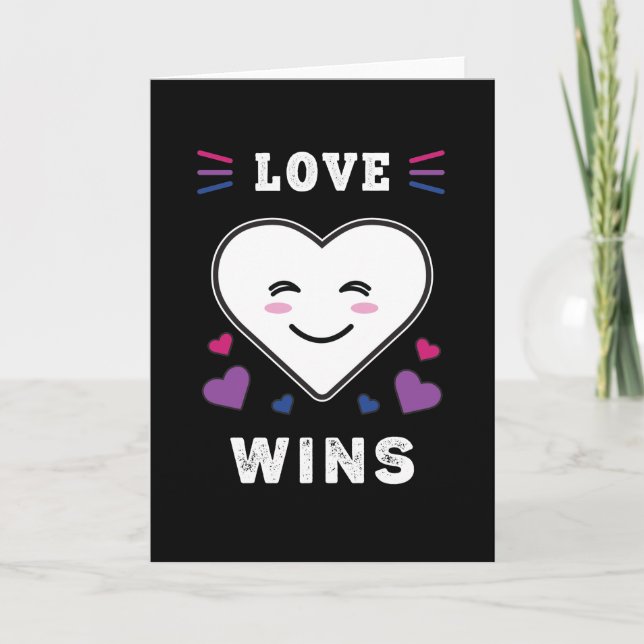 Heart Face Love Wins LGBTQ Bisexual Pride Card (Front)
