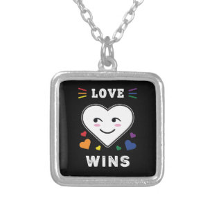 Heart Face Love Wins LGBTQ Gay Pride Silver Plated Necklace