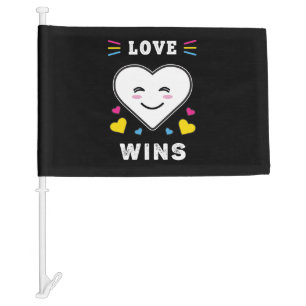 Heart Face Love Wins LGBTQ Pansexual Pride Car Flag
