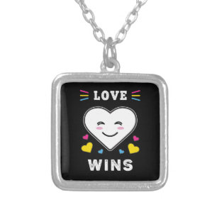 Heart Face Love Wins LGBTQ Pansexual Pride Silver Plated Necklace