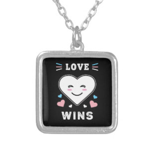 Heart Face Love Wins LGBTQ Transgender Pride Silver Plated Necklace