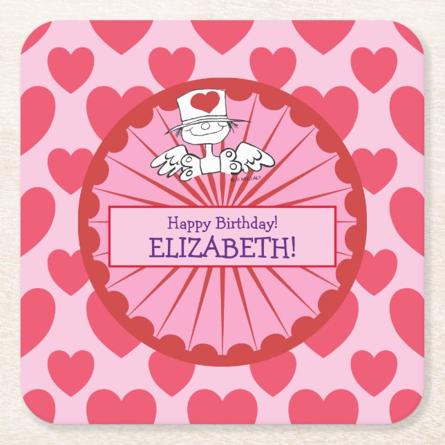 "Heart Fairy"© Birthday Customize Square Paper Coaster (Front)