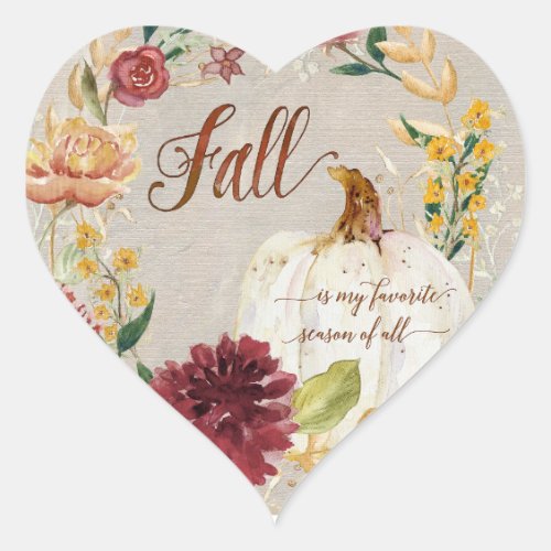 Heart Fall Autumn White Pumpkin Floral Wreath Art Heart Sticker