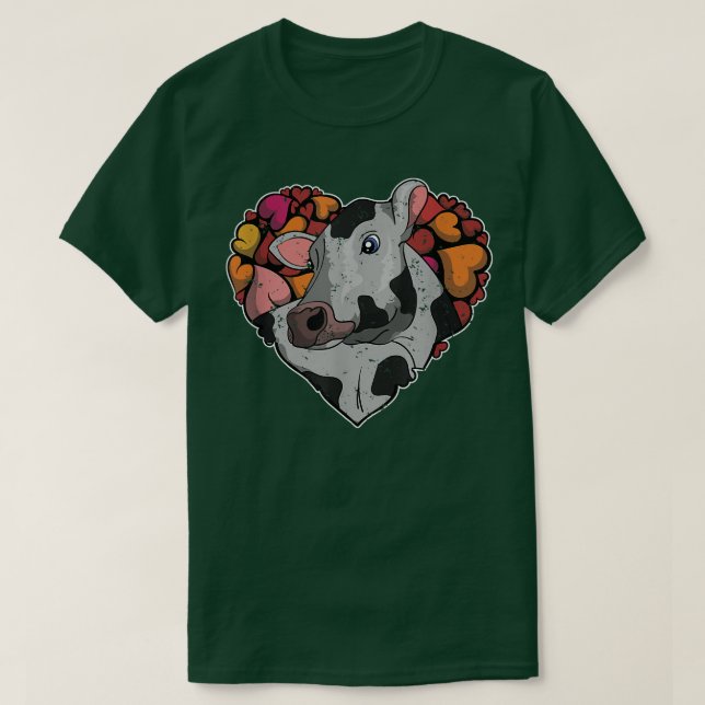 Heart Farm Animal Lover Farmer Cow  T-Shirt (Design Front)