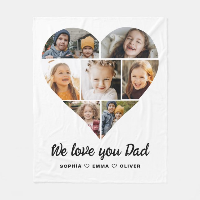Heart Fathers Day Photo Instagram Collage Fleece Blanket (Front)