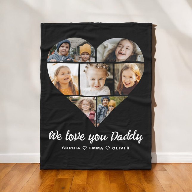 Heart Fathers Day Photo Instagram Collage Fleece Blanket (Creator Uploaded)