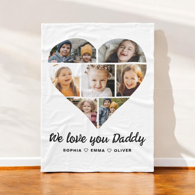 Heart Fathers Day Photo Instagram Collage Fleece Blanket (Creator Uploaded)