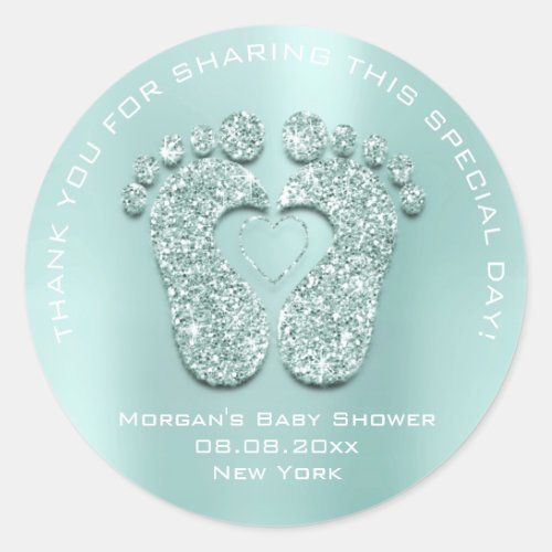 Heart Feet Baby Shower Favor Gift Thank Blue Boy Classic Round Sticker