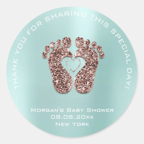 Heart Feet Baby Shower Favor Gift Thank Copper Blu Classic Round Sticker