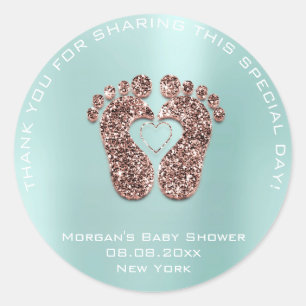 Heart Feet Baby Shower Favor Gift Thank Copper Blu Classic Round Sticker