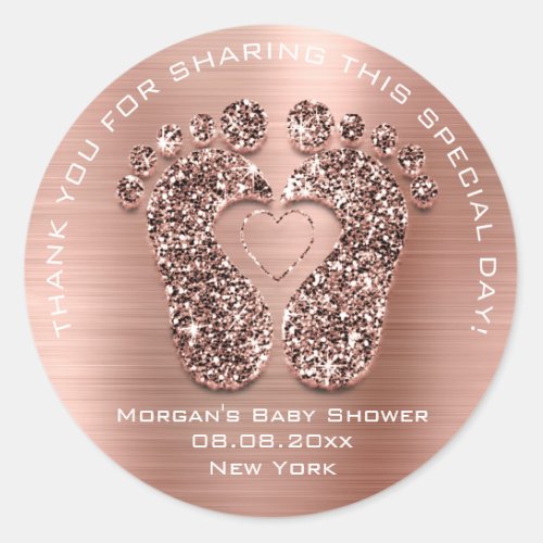 Heart Feet Baby Shower Favor Gift Thank Copper VIP Classic Round Sticker