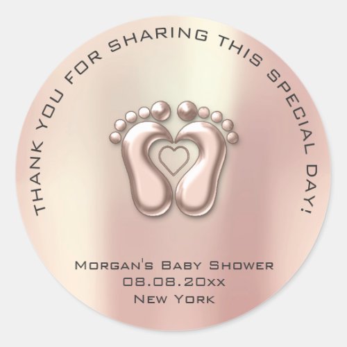 Heart Feet Baby Shower Favor Gift Thank Gray Rose Classic Round Sticker