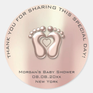 Heart Feet Baby Shower Favor Gift Thank Gray Rose Classic Round Sticker
