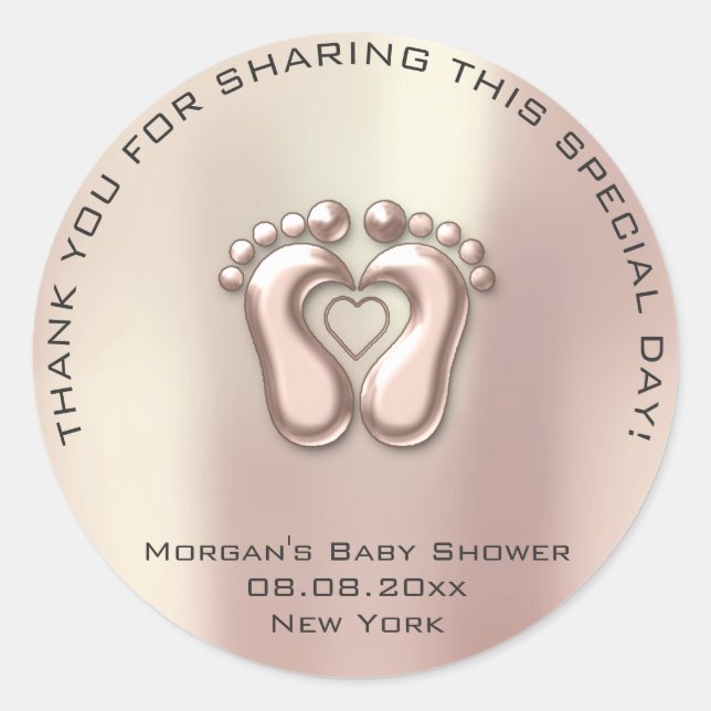 Heart Feet Baby Shower Favor Gift Thank Gray Rose Classic Round Sticker (Front)