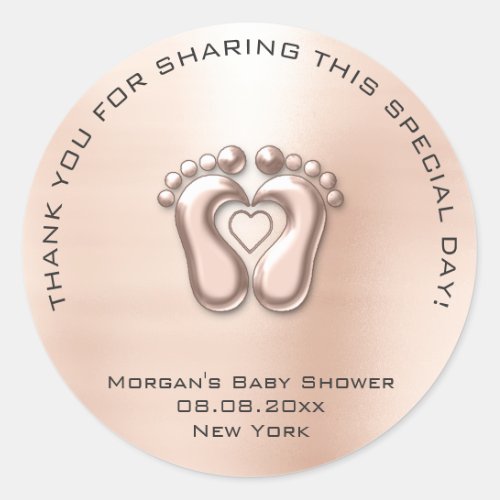 Heart Feet Baby Shower Favor Gift Thank Gray Skinn Classic Round Sticker