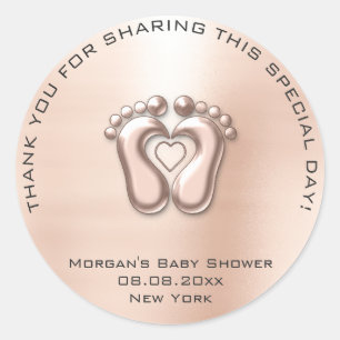 Heart Feet Baby Shower Favor Gift Thank Gray Skinn Classic Round Sticker