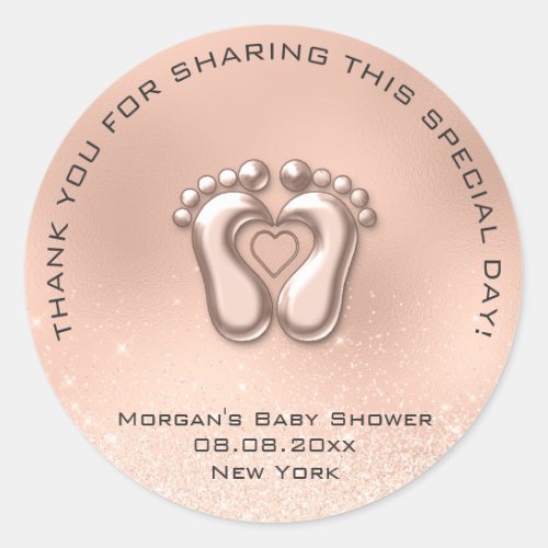 Heart Feet Baby Shower Favor Gift Thank Gray Spark Classic Round Sticker