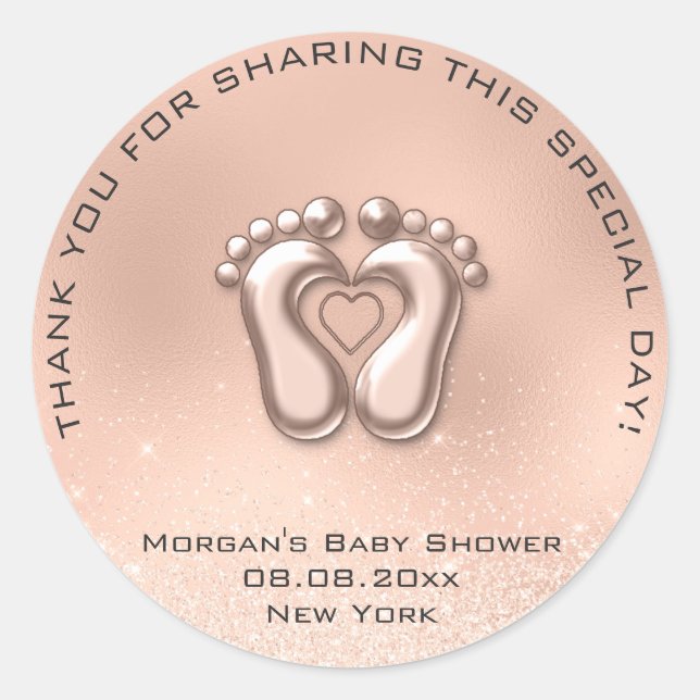 Heart Feet Baby Shower Favor Gift Thank Gray Spark Classic Round Sticker (Front)