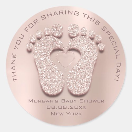 Heart Feet Baby Shower Favor Gift Thank Pink Blush Classic Round Sticker