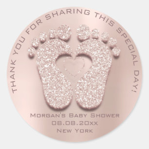 Heart Feet Baby Shower Favor Gift Thank Pink Blush Classic Round Sticker