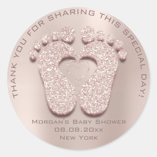 Heart Feet Baby Shower Favor Gift Thank Pink Blush Classic Round Sticker (Front)