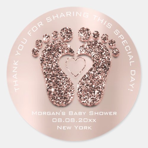 Heart Feet Baby Shower Favor Gift Thank Pink Coppe Classic Round Sticker
