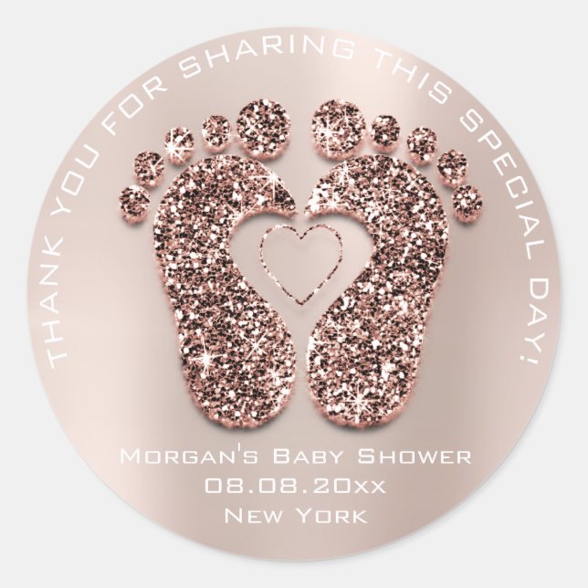 Heart Feet Baby Shower Favor Gift Thank Pink Coppe Classic Round Sticker (Front)