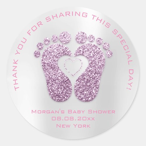 Heart Feet Baby Shower Favor Gift Thank Pink Girl Classic Round Sticker