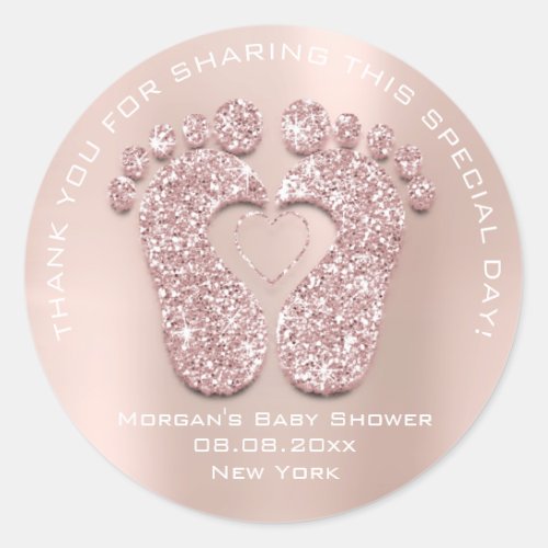 Heart Feet Baby Shower Favor Gift Thank Pink Rose Classic Round Sticker